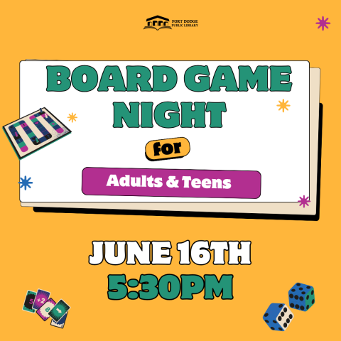 Board Game Night for Adults & Teens. June 16th at 5:30 PM