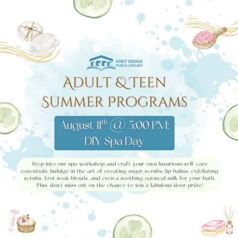 DIY Spa Day for Adults & Teens. August 11th @ 5:00 p.m.