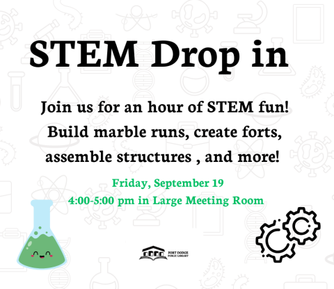 Join us for an hour of STEM fun! Build marble runs, create forts, assemble structures , and more!