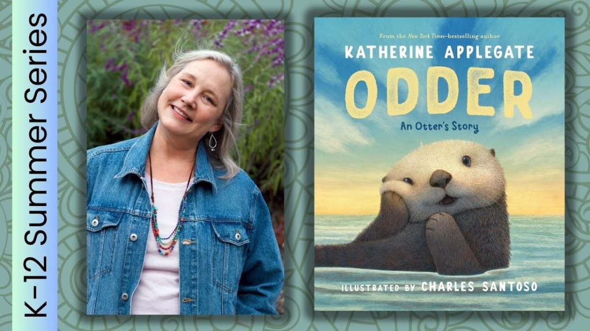 Author Katherine Applegate next to her book Odder