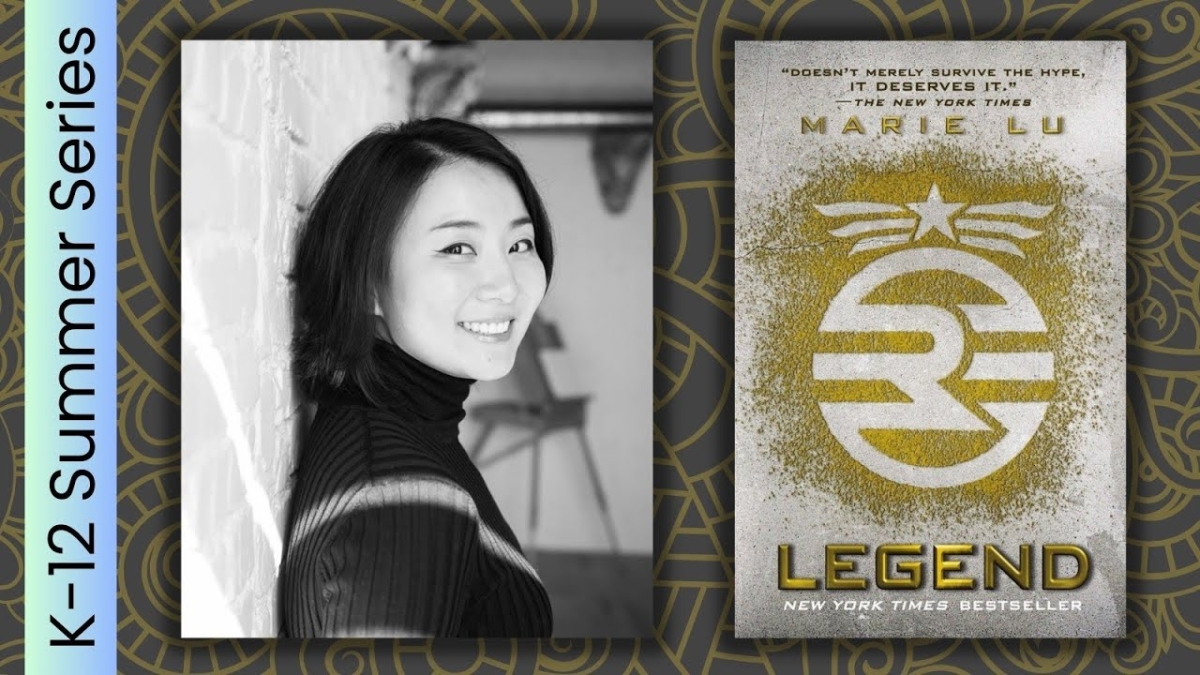Marie Lu next to her book Legend
