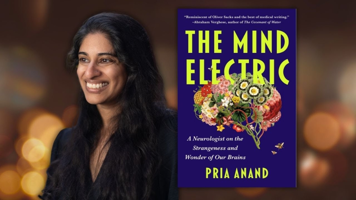 Pria Anand next to her book The Mind Electric