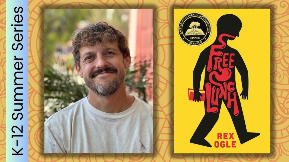 Rex Ogle next to his book Free Lunch