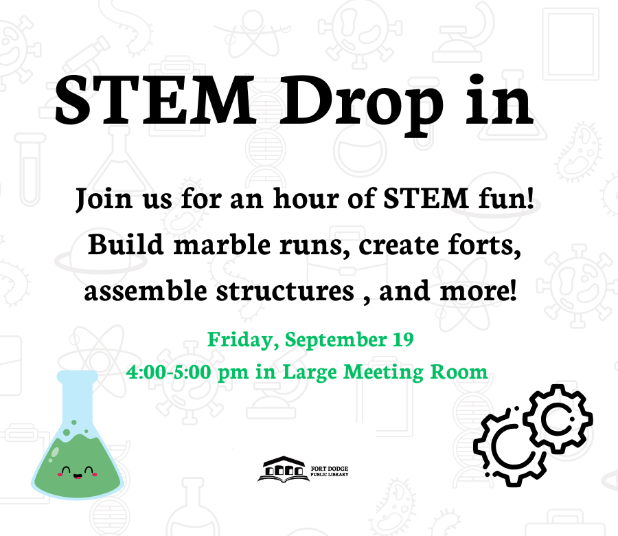 Join us for an hour of STEM fun! Build marble runs, create forts, assemble structures , and more!